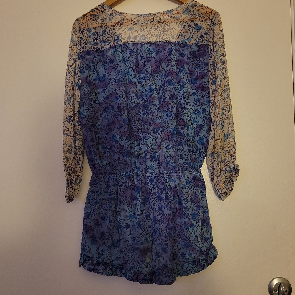 Gypsy 05 Floral Long Sleeve 100% Silk Blue Romper Size Small - Picture 11 of 16